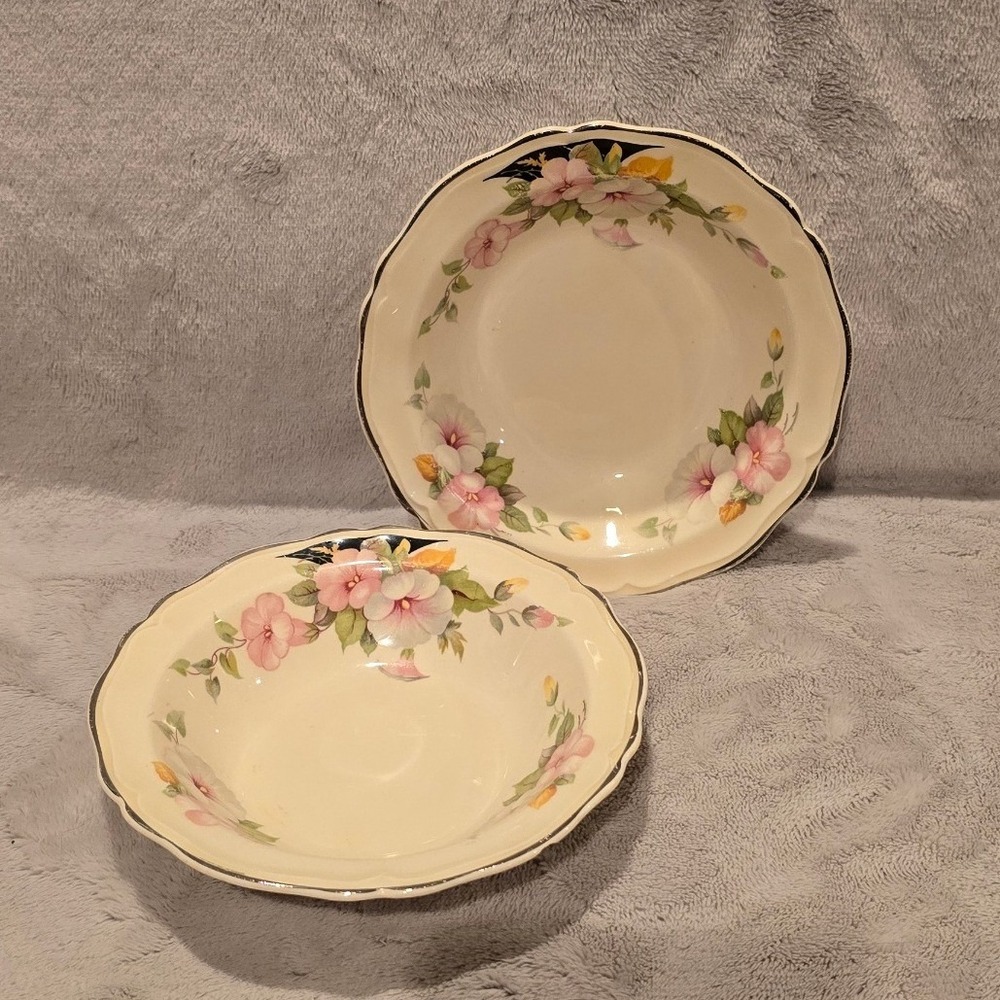 Vintage Edwin M Knowles China Co Floral Scalloped Fruit Bowls Set of 2 53-8